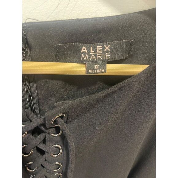 Alex Marie Black Pencil Dress Lace Up Front Sz 12 - Picture 3 of 4